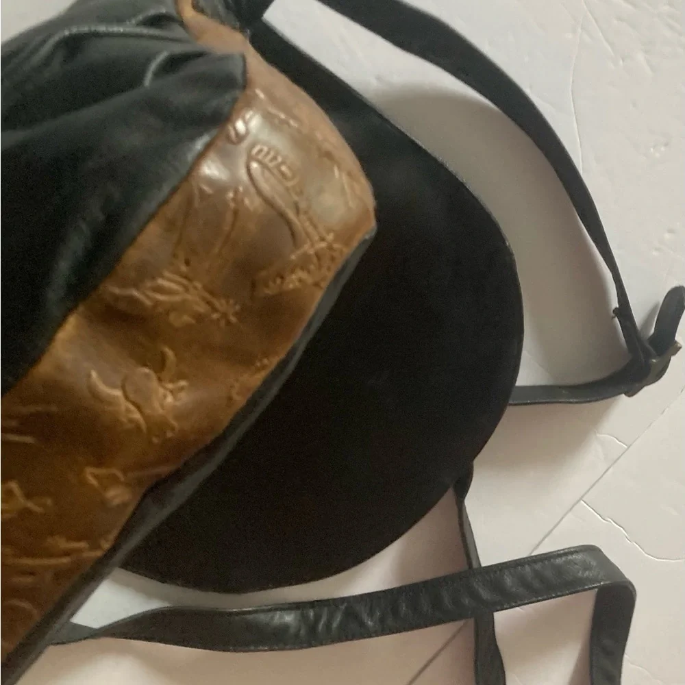 Carlos Falchi Black and Brown Embossed Crossbody Bag Vintage 80’s